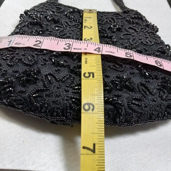 Cache Black Beaded Evening Bag Shoulder or Wristlet Cottagecore Wedding Prom - Picture 6 of 9